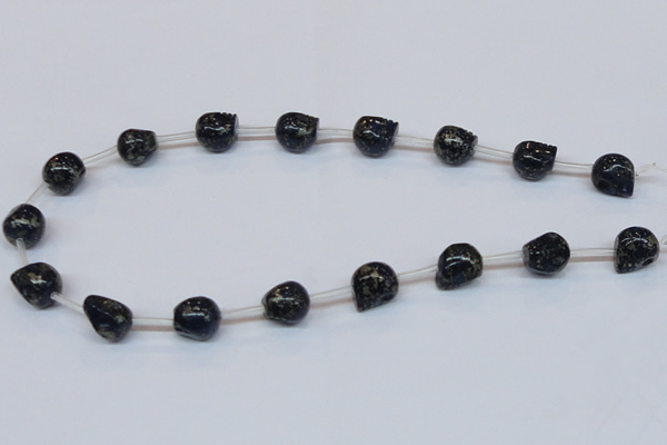 CPY788 Top drilled 10mm carved skull pyrite gemstone beads