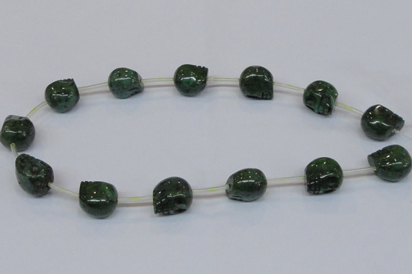 CPY796 Top drilled 14mm carved skull pyrite gemstone beads