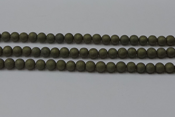 CPY814 15.5 inches 6mm round matte pyrite beads wholesale