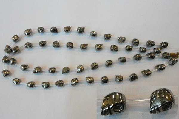 CPY83 15.5 inches 8mm carved skull pyrite gemstone beads wholesale