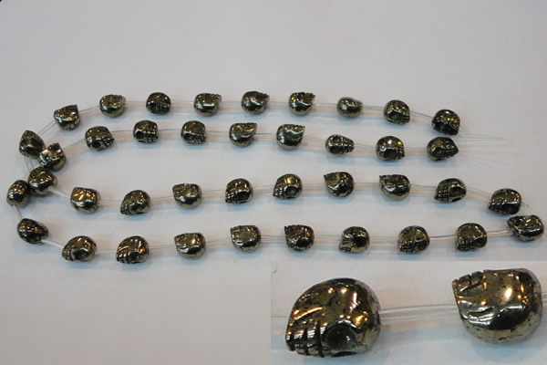 CPY84 15.5 inches 10mm carved skull pyrite gemstone beads wholesale