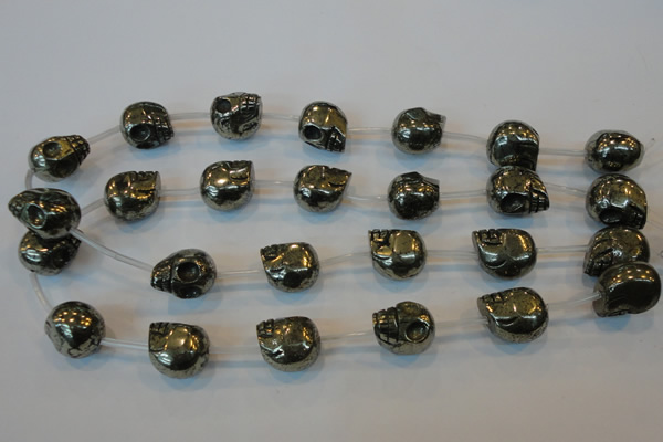 CPY88 15.5 inches 16mm carved skull pyrite gemstone beads wholesale