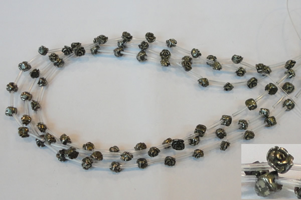 CPY90 15.5 inches 8mm carved rose pyrite gemstone beads wholesale
