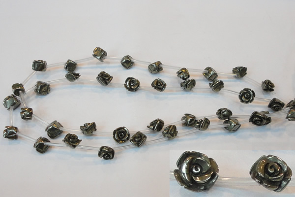 CPY91 15.5 inches 10mm carved rose pyrite gemstone beads wholesale