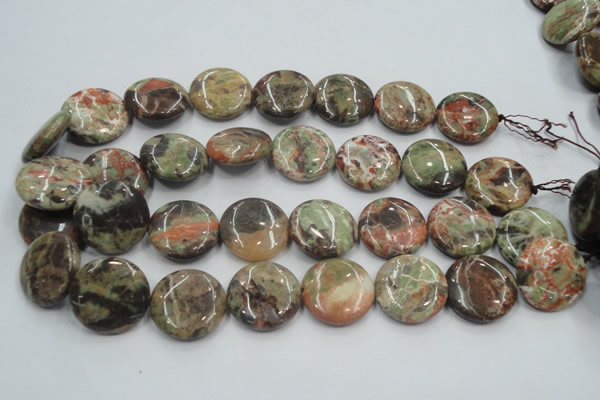 CRA12 15.5 inches 25mm flat round natural rainforest agate beads