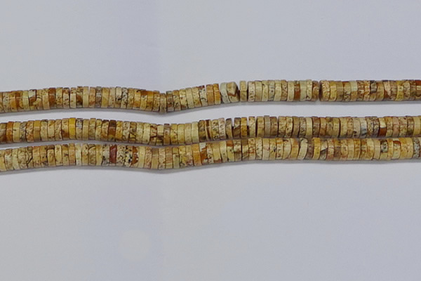 CRB1017 15.5 inches 2*6mm heishi picture jasper beads wholesale
