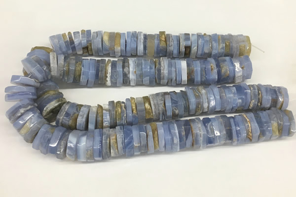 CRB1080 15.5 inches 5*20mm - 6*22mm faceted heishi blue chalcedony beads
