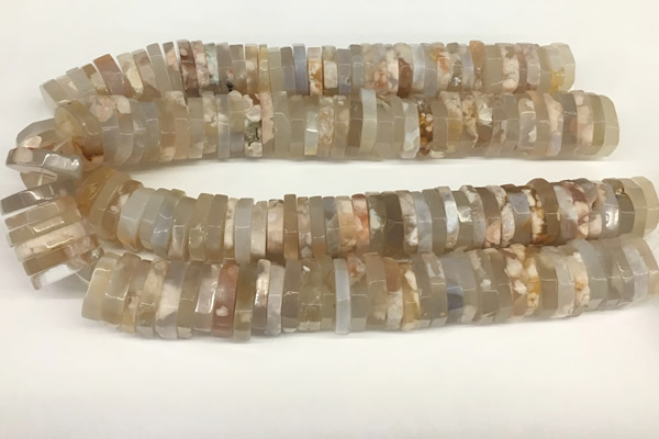 CRB1081 15.5 inches 5*20mm - 6*22mm faceted heishi sakura agate beads