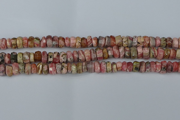 CRB1284 15.5 inches 6*10mm faceted rondelle rhodochrosite beads