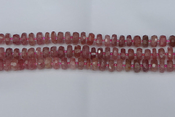 CRB1341 15.5 inches 6*10mm faceted rondelle strawberry quartz beads