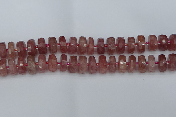 CRB1345 15.5 inches 8*18mm faceted rondelle strawberry quartz beads