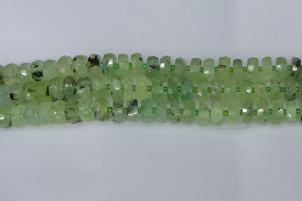 CRB1352 15.5 inches 6*12mm faceted rondelle green rutilated quartz beads