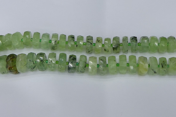 CRB1355 15.5 inches 8*18mm faceted rondelle green rutilated quartz beads