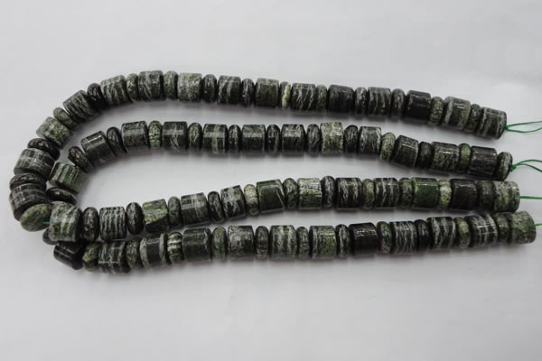 CRB136 15.5 inches 6*12mm & 10*12mm rondelle green silver line jasper beads
