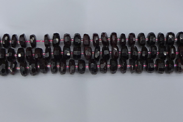 CRB1412 15.5 inches 6*12mm faceted rondelle red garnet beads