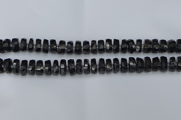 CRB1423 15.5 inches 7*14mm faceted rondelle black tourmaline beads