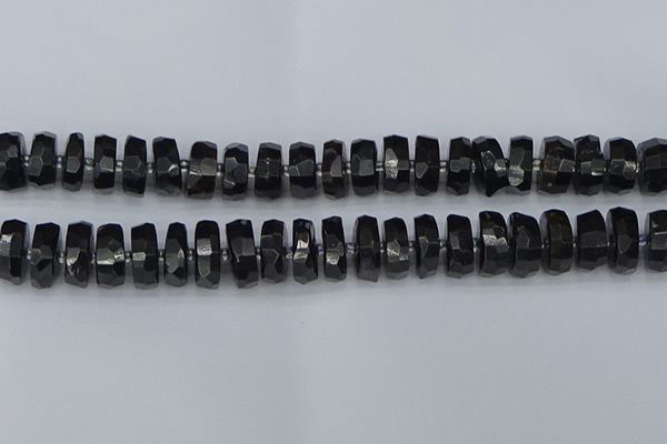 CRB1425 15.5 inches 8*18mm faceted rondelle black tourmaline beads