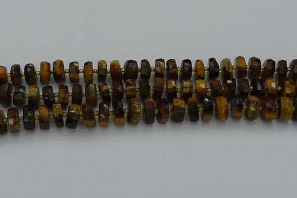 CRB1431 15.5 inches 6*10mm faceted rondelle yellow tiger eye beads