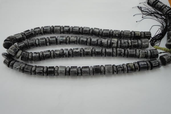 CRB147 15.5 inches 6*12mm & 10*12mm rondelle black labradorite beads