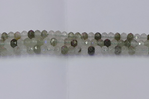 CRB1813 15.5 inches 5*8mm faceted rondelle green rutilated quartz beads