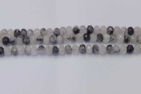 CRB1818 15.5 inches 6*10mm faceted rondelle black rutilated quartz beads
