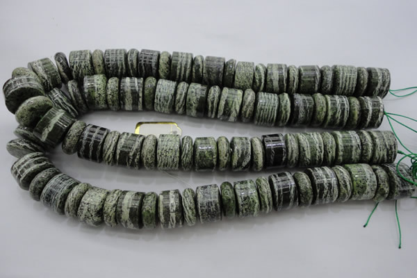 CRB195 6*18mm – 13*18mm rondelle green silver line jasper beads
