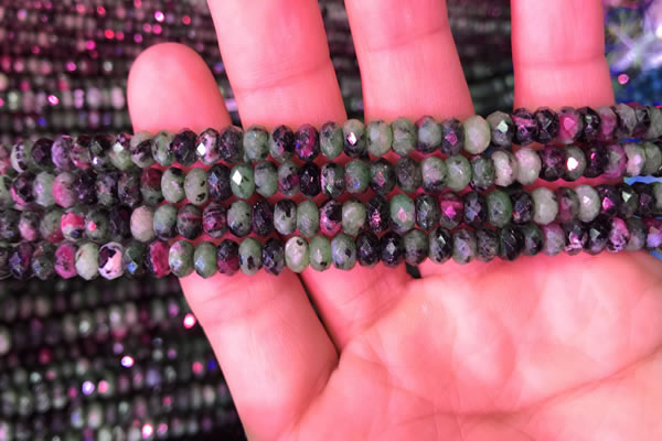 CRB1976 15.5 inches 4*6mm faceted rondelle ruby zoisite beads