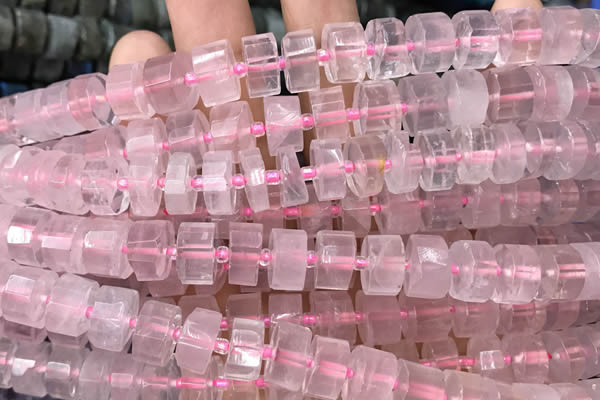 CRB2005 15.5 inches 7mm - 8mm faceted tyre rose quartz beads