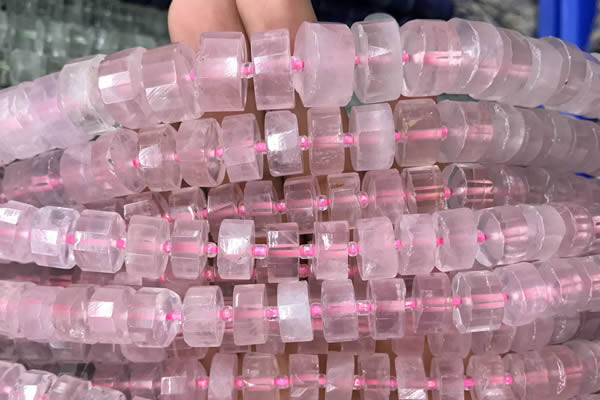 CRB2006 15.5 inches 9mm - 10mm faceted tyre rose quartz beads