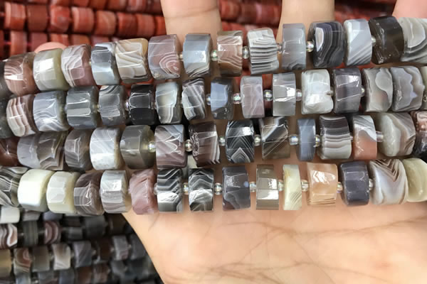 CRB2112 15.5 inches 11mm - 12mm faceted tyre Botswana agate beads