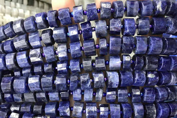 CRB2136 15.5 inches 9mm - 10mm faceted tyre sodalite gemstone beads
