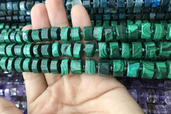 CRB2152 15.5 inches 11mm - 12mm faceted tyre malachite beads