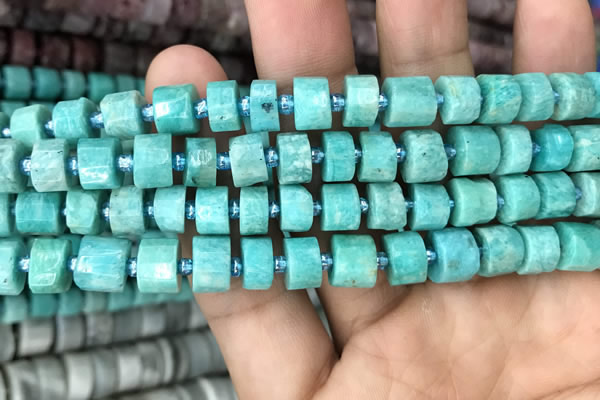 CRB2161 15.5 inches 9mm - 10mm faceted tyre amazonite gemstone beads