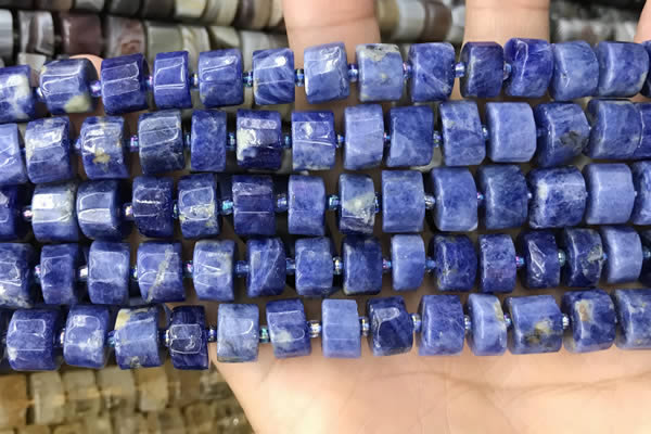 CRB2176 15.5 inches 11mm - 12mm faceted tyre sodalite beads