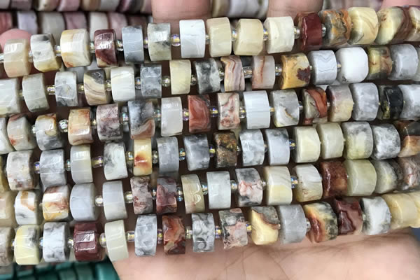 CRB2181 15.5 inches 11mm - 12mm faceted tyre crazy lace agate beads