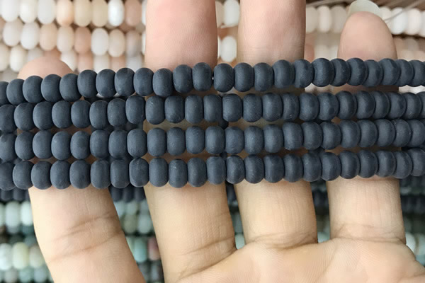 CRB5016 15.5 inches 4*6mm rondelle matte black agate beads wholesale