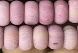 CRB5063 15.5 inches 5*8mm rondelle matte pink wooden fossil jasper beads