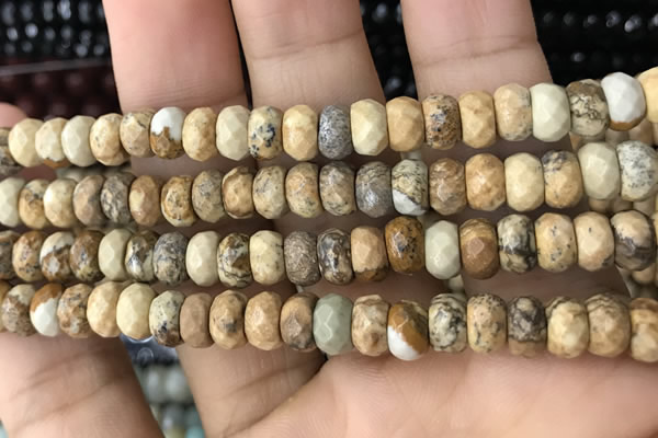 CRB5110 15.5 inches 4*6mm faceted rondelle picture jasper beads