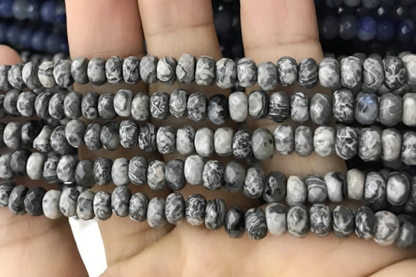 CRB5111 15.5 inches 4*6mm faceted rondelle grey picture jasper beads