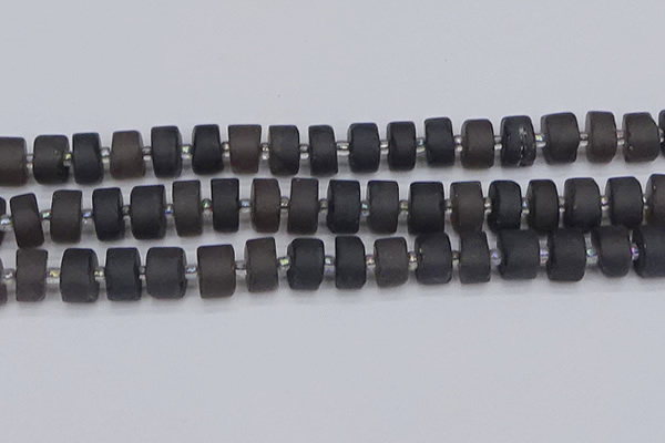 CRB514 15.5 inches 6*12mm tyre matte ice black obsidian beads