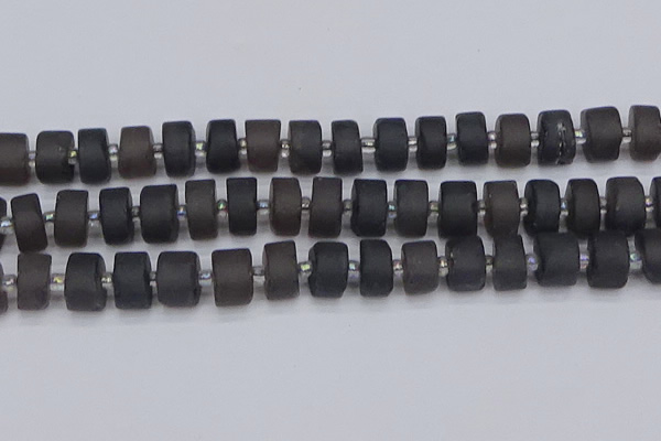 CRB515 15.5 inches 7*14mm tyre matte ice black obsidian beads