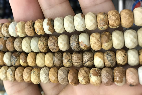 CRB5159 15.5 inches 5*8mm faceted rondelle picture jasper beads