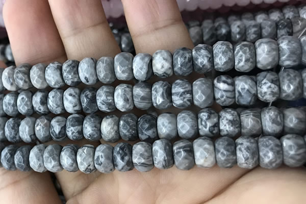 CRB5160 15.5 inches 5*8mm faceted rondelle grey picture jasper beads