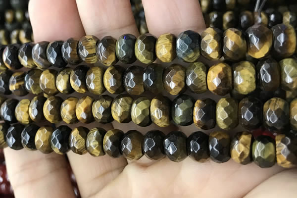 CRB5166 15.5 inches 5*8mm faceted rondelle yellow tiger eye beads