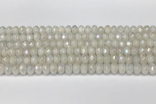 CRB5700 15 inches 5*8mm faceted rondelle AB-color white jade beads