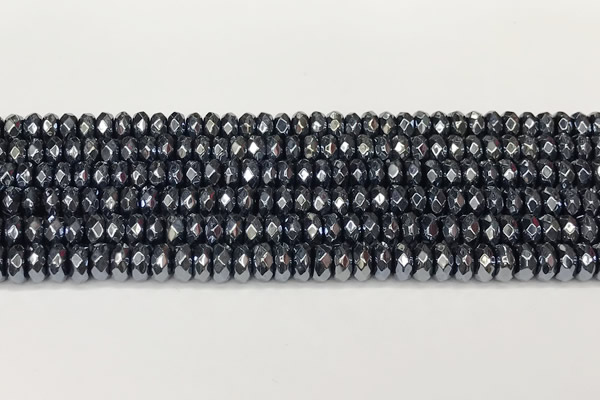 CRB5712 15 inches 5*8mm faceted rondelle AB-color black agate beads