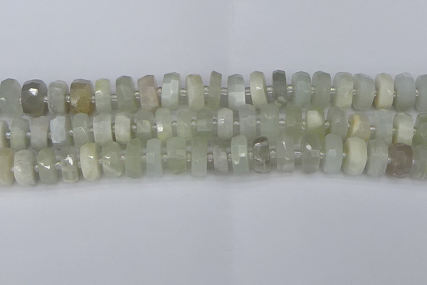 CRB811 15.5 inches 6*12mm faceted rondelle grey moonstone beads