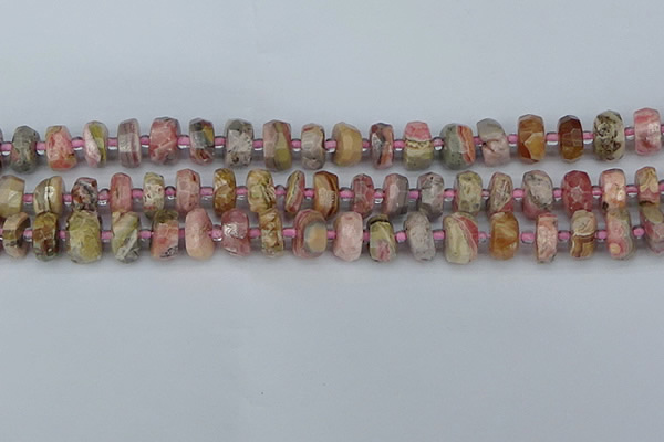 CRB834 15.5 inches 6*10mm faceted rondelle rhodochrosite beads