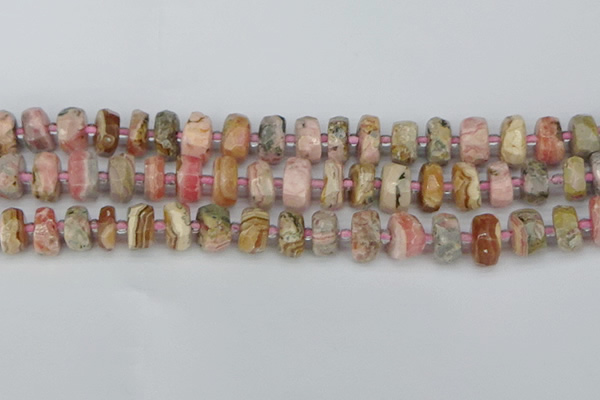 CRB835 15.5 inches 7*12mm faceted rondelle rhodochrosite beads