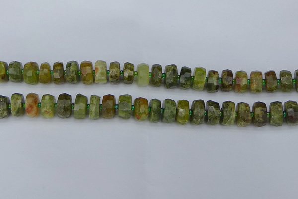 CRB850 15.5 inches 6*10mm faceted rondelle green garnet beads